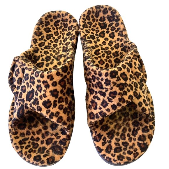 Vionic Relax Slippers Brown Leopard Plush Size 11 - Picture 1 of 10